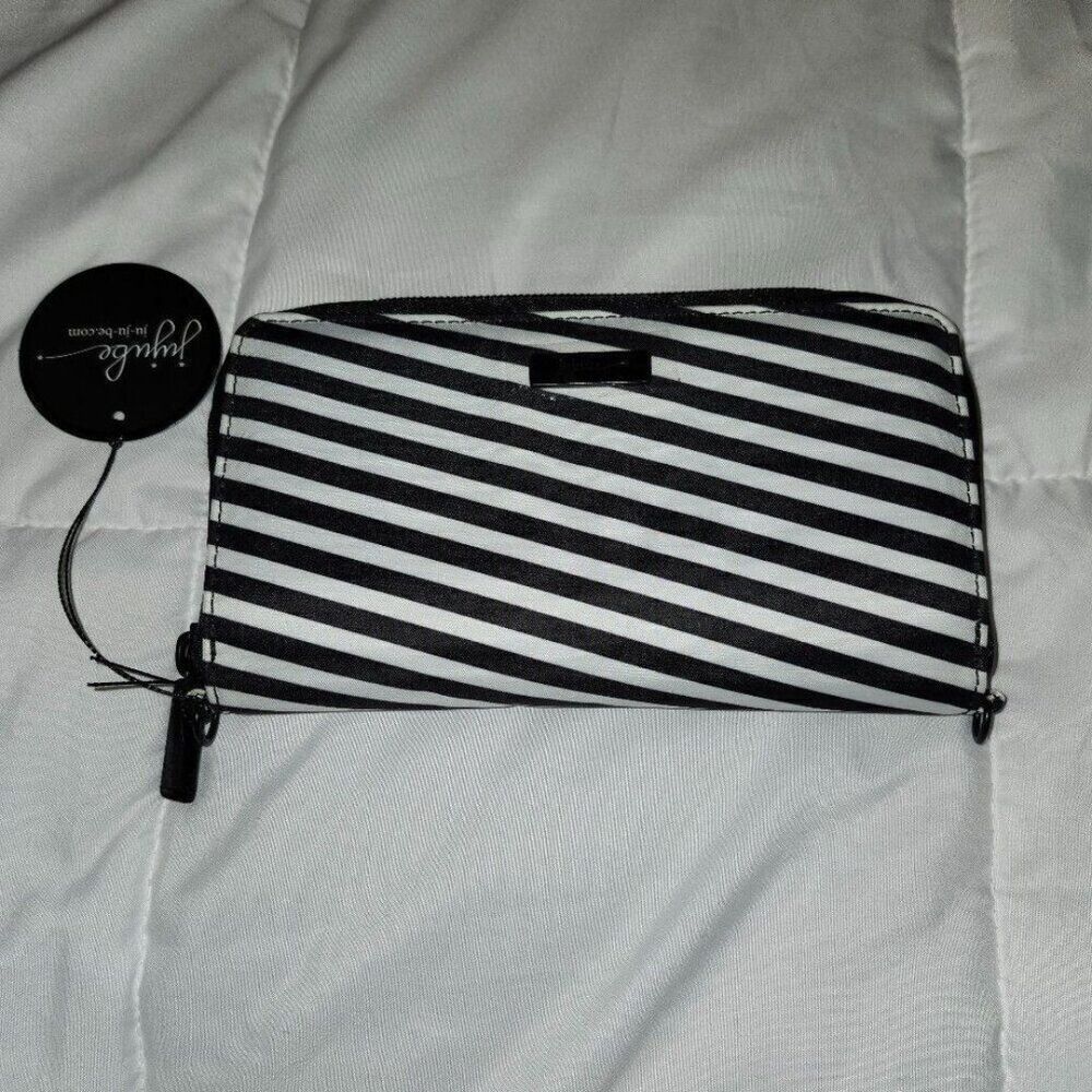 JuJuBe Black Magic Wallet Be Spendy B&W Striped Floral Lining Black Beauty Onxy